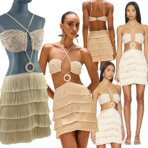 PatBO | Dresses | New Patbo Pampas Fringe Mini Dress In Gold | Poshmark